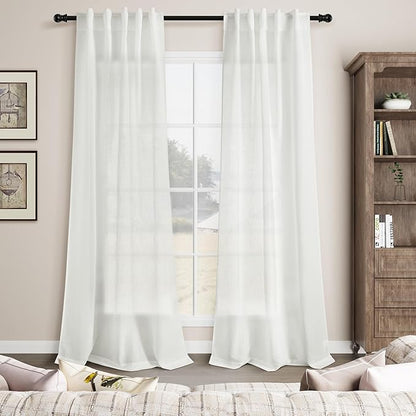 Off White Linen Curtains 84 inches Long for Bedroom Back Tab Light Filtering Privacy Sheer Curtains Modern Farmhouse Coastal Decor White Cotton Textured Gauze Curtain for Living Room 2 Panel Set