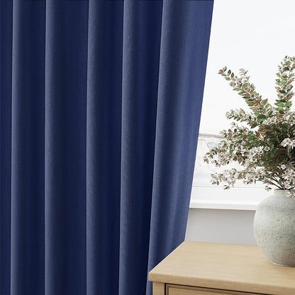 Guken 100% Blackout Curtains 100 Inch Length 2 Panels Set for Living Room Bedroom Back Tab Thermal Insulated Black Out Linen Drapes Room Darkening Window Curtains 100 Inches Long,Classic Blue