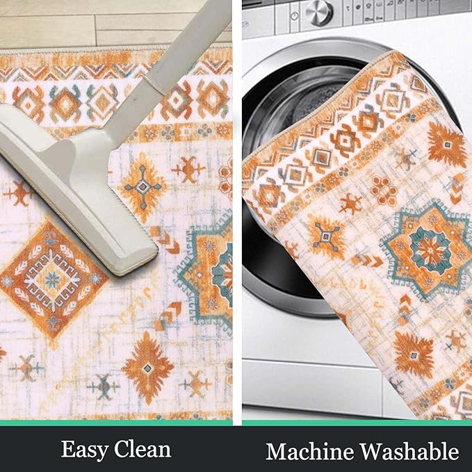 HEBE Boho Kitchen Rug Sets 3 Piece with Runner Non Slip Kitchen Rugs and Mats Washable Kitchen Mats for Floor Thick Kitchen Floor Mat Carpet Runner Rugs for Hallway Laundry Holiday Decor