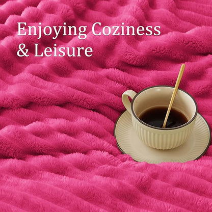 BEDELITE Twin Blanket for Couch & Bed, 300GSM Soft & Warm Fleece Blanket, Decorative and Giftable Striped Hot Pink Blankets for Women, Men, 60"x80"