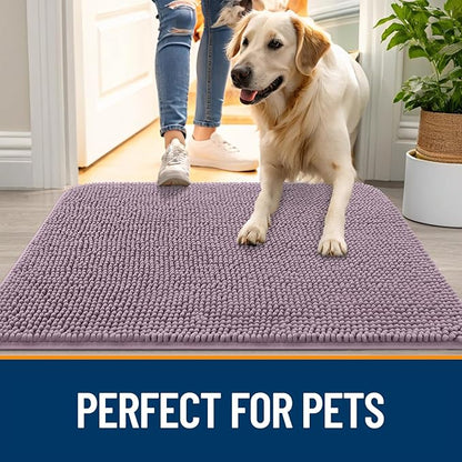OLANLY Dog Door Mat for Muddy Paws 45x27, Absorbs Moisture and Dirt, Absorbent Non-Slip Washable Doormat, Quick Dry Chenille Mud Mat for Dogs, Entry Indoor Entryway Carpet for Inside Floor, Deep Plum