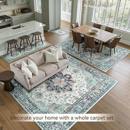 Area Rugs 2'x8' Runner Rug Non Slip Washable for Kitchen Hallway Bedroom Beside Laundry Room Bathroom Rug, Floor Carpet, Green Navy Blue White Red Teal Colorful