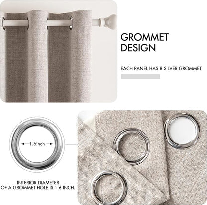 MIULEE Linen Blackout Curtains and Drapes 100% Room Darkening Thermal Insulated Grommet Window Panels with Coating 2 PCs W 42 x L 90 inches Khaki
