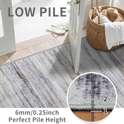 Washable Kitchen Runner Rug for Family: Easy-to-Clean Runners for Hallway Entryway Bedroom - Stain and Water Resistant Rugs with Non-Slip Backing - Soft Low-Pile Carpet 2x6 Beige Grey