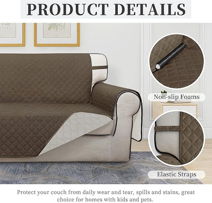 ISSUNTEX Double Protection 100% Waterproof Sofa Covers for Living Room, Reversible Couch Covers for 3 Cushion Couch Sofa, Furniture Protector Sofa Cover for Pets (X Large, Camel/Ivory)