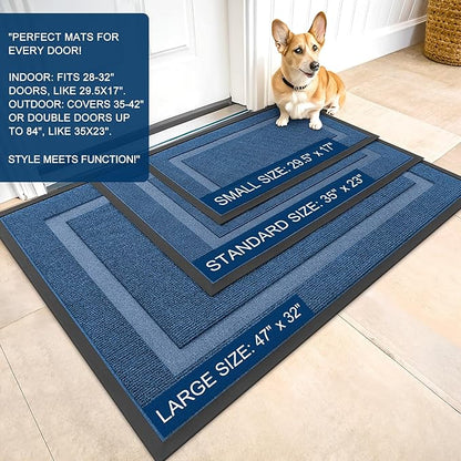 OLANLY Front Door Mat Indoor Outdoor Entrance, Waterproof All-Season, All-Weather Doormat, Sturdy Natural Rubber, Fade Resistant, Low Profile, Easy Clean Patio Porch Entryway Mat, 35x23, Light Blue