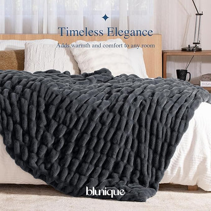 Ultra Soft Cozy Faux Fur Throw Blanket, Fuzzy Plush Thick Bubble Blanket, Oversize Luxury Fluffy Blanket for Couch, Sofa, Bedroom, and Living Room,50x60 Inches,Double Sided Charcoal Gray