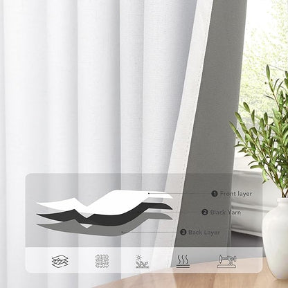Pitalk White Room Darkening Curtains White Blackout Curtain 68 Inch Length 2 Panels Faux Linen Viral Short Bedroom Window Curtain for Dining Living Room 68 Long Cortinas Blancas para Sala Dormitorio