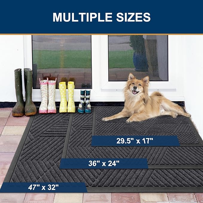 Smiry Front Door Mat Outside Entrance, Heavy Duty Sturdy Natural Rubber Doormat, Trap Dirt and Moisture, Easy Clean Low Profile Welcome Floor Mats for Indoor Outdoor Entry, 59x34 Inch, Medium Grey