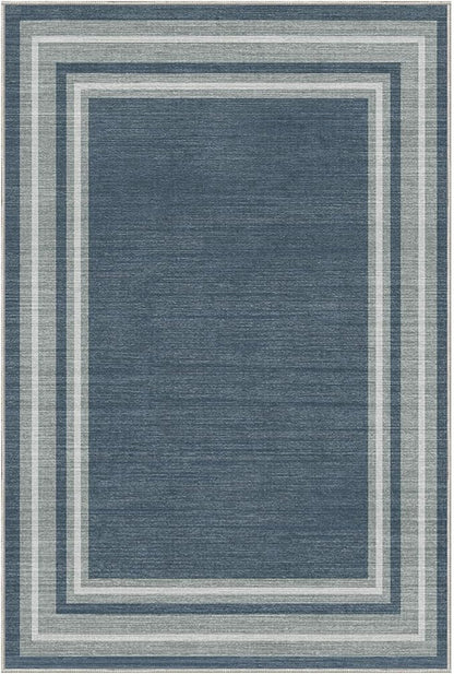OPPODREAM Border Soft Area Rugs 6x9, Washable Blue Rug with Non Slip Backing, 6 x 9 Faux Cashmere Low-Pile 6x9 Carpet