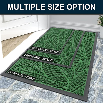 Colorxy Waterproof Doormat, Sturdy Natural Rubber Front Indoor Mat, Non Slip Low Profile Indoor Outdoor Door Mats, Stain and Fade Resistant Floor Mat, Easy Clean Patio Entrance Mat, 36''x24'', Green