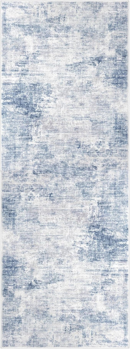IOHOUZE Abstract Runner Rug 3x8 Ft Washable Runners for Hallways, Non Slip Kitchen Runner Printed Faux Wool Entryway Runners Indoor, Modern Abstract Floor Carpet for Hall Bedroom, Light Blue Grey