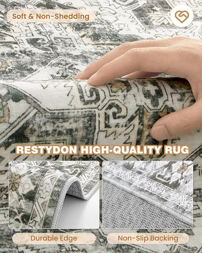 Hallway Runner Rug 2x12, Extra Long Washable Runner Rugs with Rubber Backing, Non Slip Runner, Vintage Rug Runners for Kitchen Laundry Room Entryway (Grey/Beige,2'x12')