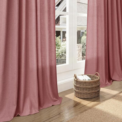 Extra Long Canyon Rose Linen Curtains 120 Inch for Living Room 2 Panels Set Rod Pocket Back Tab Linen Window Drapes Semi Sheer Light Filtering Privacy High Ceiling Drapes for Farmhouse 52x120