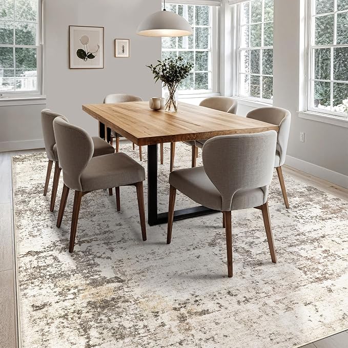 9x12 Area Rug Living Room Rugs - Washable Neutral Modern Abstract Soft Thin Large Rug Indoor Floor No Slip Rug Carpet for Bedroom Under Dining Table Home Office Decor - Dark Brown