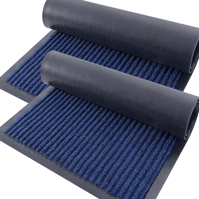 OLANLY Front Door Mat Indoor Outdoor Entrance, 2-Pack 71 x 47 Inch, Waterproof Heavy Duty Doormat, Fade Resistant, Low Profile, Easy Clean Patio Porch Welcome Floor Mats for Entry, Blue