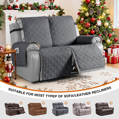 VANSOFY Waterproof Recliner Couch Covers, Sofa Covers 1-Piece Washable Reclining Sofa Cover Non-Slip Furniture Protector with Elastic Straps Pocket for Dogs, Pets(Dark Gray,2 Seater)