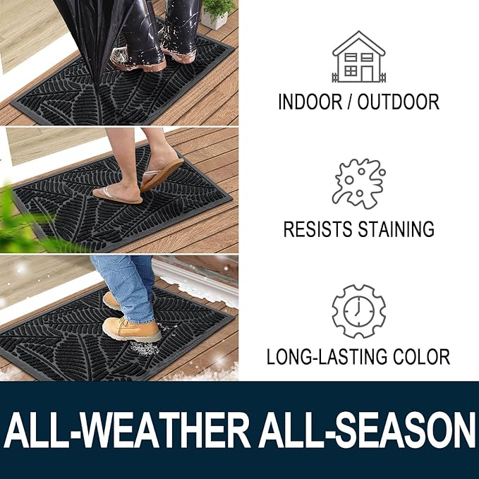 Colorxy Waterproof Doormat, Sturdy Natural Rubber Front Indoor Mat, Non Slip Low Profile Indoor Outdoor Door Mats, Stain and Fade Resistant Floor Mat, Easy Clean Patio Entrance Mat, 71''x23'', Black