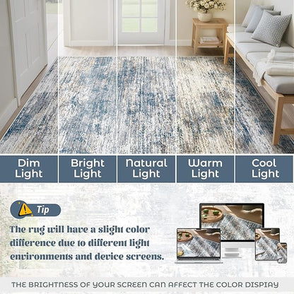 XLUEZ 5x7 Area Rugs for Living Room, Washable Modern Abstract Large Area Rug Neutral Soft Non Slip Kids Rug Stain Resistant Indoor Carpet for Bedroom Nursery Dining Room Playroom(BlueWhite, 5'x7')