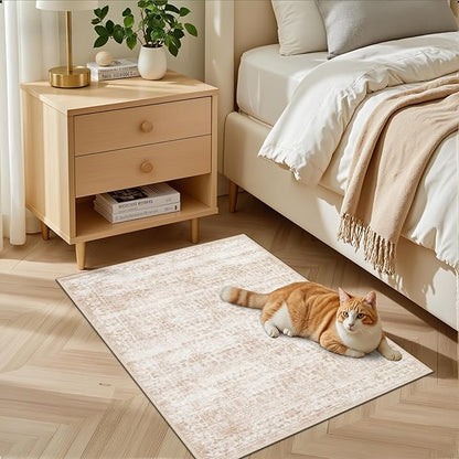 2x3 Area Rugs Living Room Rug: Washable Vintage Boho Rug No Slip Stain Resistant Soft Carpet Indoor Floor Floral Large Carpets for Bedroom Dining Room Farmhouse Nursery Hallway Home Office Beige