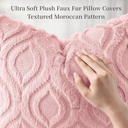 decorUhome Throw Pillow Covers 18x18 Inch Set of 2, Soft Plush Faux Wool Pink Solid Couch Pillow Covers, Accent Farmhouse Neutral Square Pillow Cases for Sofa Bed Living Room
