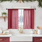 BGment Burgundy Linen Kitchen Curtains for Window Over Sink, Short Semi Sheer Drapes for Bathroom Cafe Over Sink with Rod Pocket Lightweight, 2 Panels Set, Each 30 Inch Wide