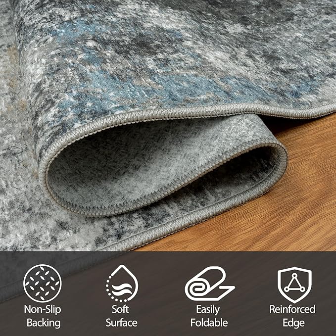 5x7 Area Rugs for Living Room Rug Washable: Abstract Rug for Dining Room Bedroom Carpet Non Slip 5 by 7 Indoor Modern Nursery Home Office Black Gold