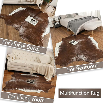 AROGAN 8×10 Feet Western Decor Faux Fur Cowhide Rug, Premium Animal Skin Cow Hide Rug, Sturdy Cow Print Rugs for Wall Decor, Western Floor Carpet for Bedroom Living Room, Dark Brown