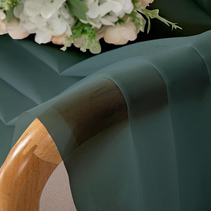 Chyhomenyc Hunter Green Sheer Valances for Windows - Light Filtering Small Kitchen Curtains, Rod Pocket Short Top Window Treatment Decor for Living Room Bathroom Basement, 42Wx16L inches, 2 Panels
