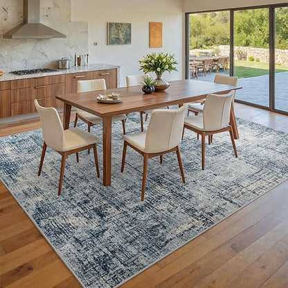 10x14 Area Rugs for Living Room Washable Rug: Anti-Skid Abstract Modern Living Room Rug Soft Thin Carpets Indoor Floor Non-Shedding Carpet for Bedroom Dining Farmhouse Nursery Home Office Blue Gold