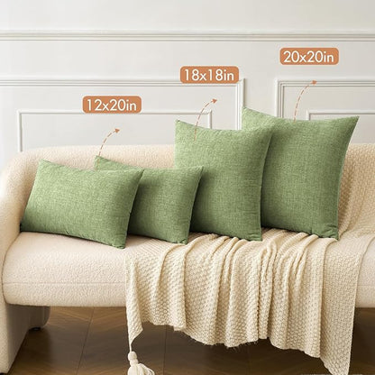 MIULEE Pack of 2 Couch Throw Pillow Covers 22x22 Inch Spring Soft Sage Green Chenille Pillow Covers for Sofa Living Room Solid Dyed Pillow Cases