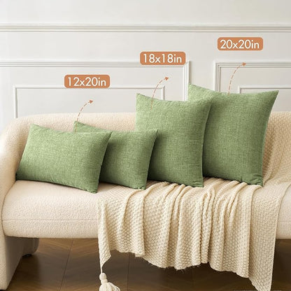 MIULEE Pack of 2 Couch Throw Pillow Covers 12x20 Inch Spring Soft Sage Green Chenille Lumbar Pillow Covers for Sofa Living Room Solid Dyed Cases
