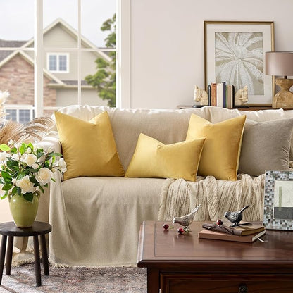 GIGIZAZA Decorative Throw Pillow Covers 16x16,Set of 2 Yellow Square Couch Pillow Covers,Velvet Sofa Boho Cushion Pillows