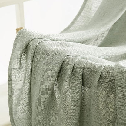 MIULEE Sage Linen Curtains 54 Inch Length 2 Panels for Bedroom Living Room,Green Soft Thick Linen Textured Short Window Drapes Semi Sheer Light Filtering Back Tab Rod Pocket Burlap Look Decor