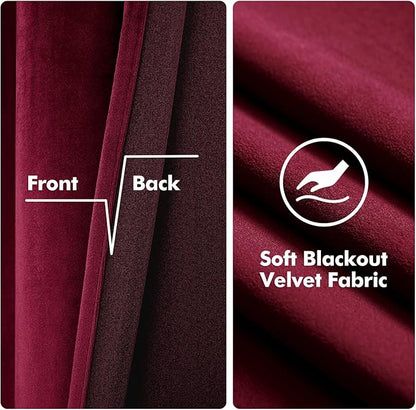 MIULEE Christmas Burgundy Velvet Curtains Solid Soft Red Blackout Curtain Grommet Top Thermal Soundproof Room Darkening Curtains/Drapes/Panels for Living Room Bedroom 52 x 63 Inch 2 Panels