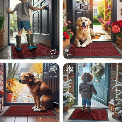 Smiry Front Door Mat Outside Entrance, Heavy Duty Natural Rubber Doormat, Non Slip, Trap Dirt and Moisture, Easy Clean, Low Profile Welcome Floor Mats for Indoor Outdoor Entry, 59x34 Inch, Red