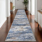 KOZYFLY Modern Abstract Washable Rug Runner 2.6x14 Hallway Rug Runner Non-Slip Soft Kitchen Runner Rugs, Blue Rust Striped Carpet for Entryway Bathroom Laundry Room Foyer