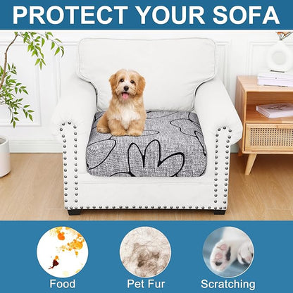 Smiry Printed Couch Cushion Covers, Stretch Soft Couch Covers for Sofa, Washable Non-Slip Sofa Slipcover Furniture Protector for Indoor and Outdoor (1 Pack, Grey and Black)