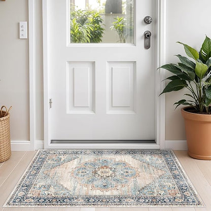 Washable Hallway Runner Rug 2x3 - Runner Rug Kitchen Rugs and Mats Non Skid Washable Waterproof Carpet Runner for Living Room Bedroom Bathroom (Blue, 2X3)