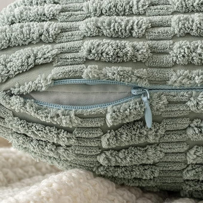 MIULEE Pack of 2 Spring Corduroy Decorative Euro Sham Throw Pillow Covers 24x24 Inch Soft Boho Striped Pillow Covers Modern Farmhouse Home Decor for Summer Sofa Living Room Couch Bed Greyish Green