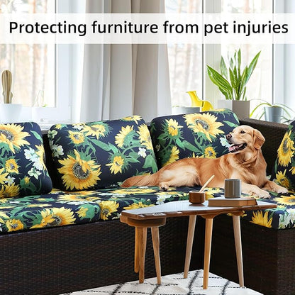8Pcs Stretch Patio Cushion Covers,Outdoor Couch Covers Replacement,Outdoor Couch & Sofa Slipcovers,for Patio Furniture Cushion Covers,Washable Reusable Furniture Protector(Sunflower,Cover Only)