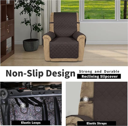 Easy-Going Recliner Chair Slipcover Reversible Sofa Cover Water Resistant Couch Cover Furniture Protector with Elastic Straps for Pets Dog (Recliner 22 inch, Chocolate/Chocolate)
