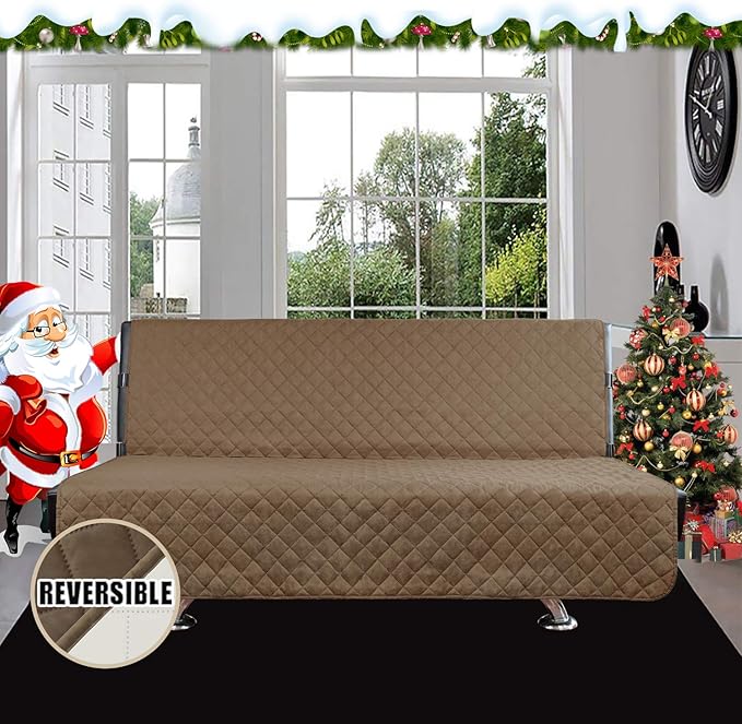 Easy-Going Futon Sofa Slipcover Reversible Sofa Cover Armless Cover Furniture Protector Couch Cover Water Resistant Pets, Kids, Children, Dog, Cat Camel/Ivory