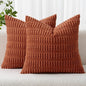 MIULEE Pack of 2 Rust Corduroy Decorative Euro Sham Pillow Covers 24x24 Inch Soft Boho Striped Throw Pillow Covers Modern Farmhouse Home Decor for Summer Sofa Living Room Couch Bed