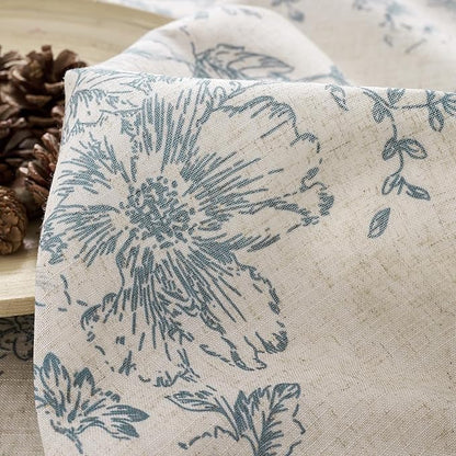 jinchan Lined Linen Blend Curtain Floral Curtains for Living Room 63 Inch Length Blue Peony Flower Printed Curtain Rod Pocket Back Tab Farmhouse Patterned Drapes Bedroom Window Curtains Set 2 Panels