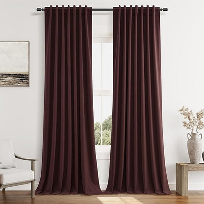 Guken 100% Blackout Curtains 96 Inch Length 2 Panels Set for Living Room Bedroom Back Tab Thermal Insulated Black Out Linen Drapes Room Darkening Reddish Brown,52x96