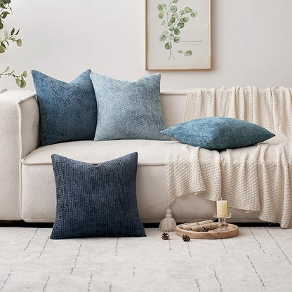 MIULEE Pack of 4 Couch Throw Pillow Covers 24x24 Inch Neutral Blue Soft Decorative Chenille Pillow Covers Farmhouse Accent Cushion Covers for Boho Western Spring Coastal Decor Sofa Bed Living Room