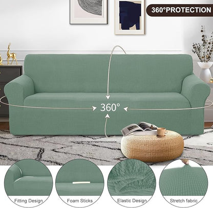 U-NICE HOME 4 Seater Stretch Couch Cover Sofa Cover Washable Sofa Slipcover Furniture Protector for 3 Cushion Couch Sofa Pet Friendly, Cyan