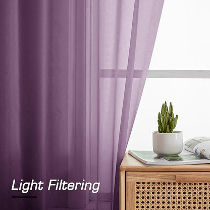 Simplebrand Plum Purple Sheer Curtains 84 Inches Long 2 Panels, Light Filtering Rod Pocket Solid Color Window Sheer Curtain Panels, Elegant Curtains & Drapes for Living Room, Bedroom, 42" W x 84" L