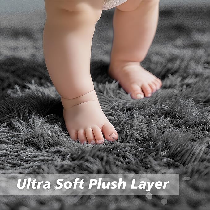 Shag Area Rug for Bedroom 4x6,Deep Grey Fluffy Area Rugs for Living Room,Soft Fuzzy Rug Non-Shedding Indoor Plush Carpet for Kids Bedroom Nursery Dorm Home Decor